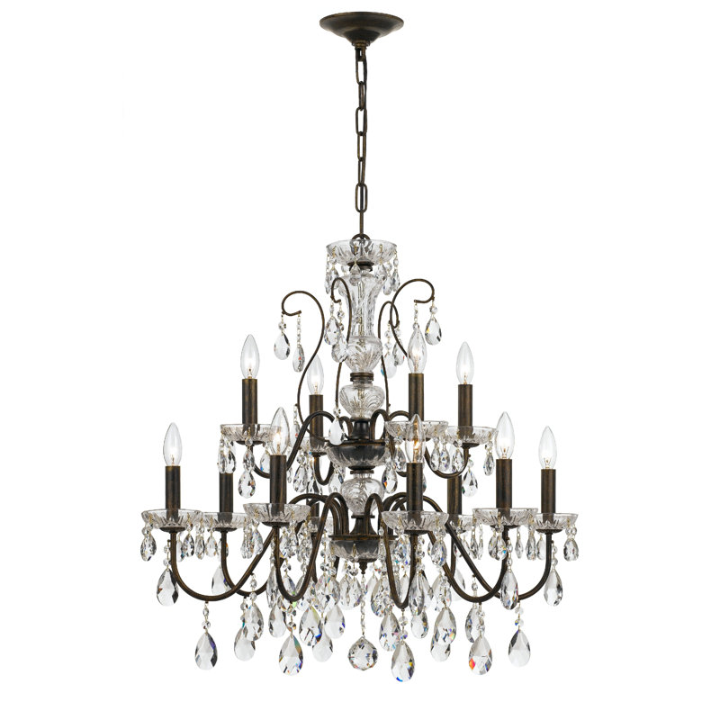 Lustre classique à 12 lumières de style bougie avec détails en cristal Jazzlynn