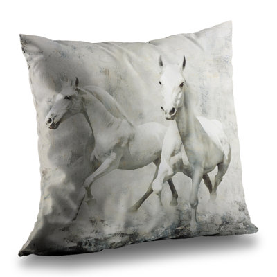 Two White Horses Running - Western Farm Animals Throw Pillow – Throw Pillow Cover Only, Double-Sided Print, Insert Not Included