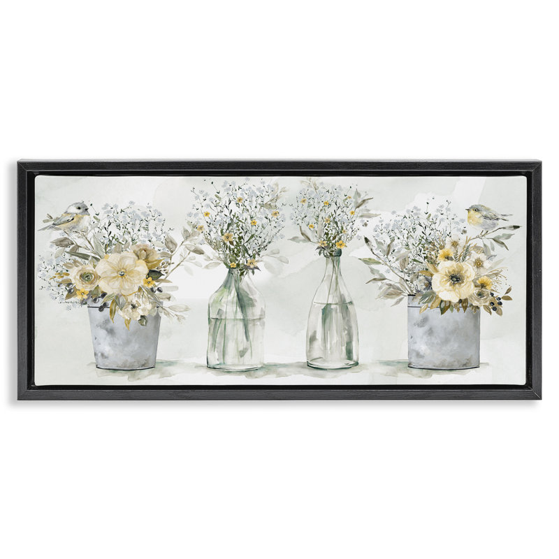 Oiseaux chanteurs avec bouquets de fleurs, H 11 po x l 25 po, Noir