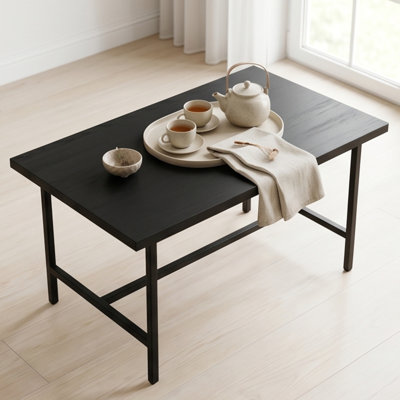 55" Black Textured Rectangular Dining Table, 1.5" Thick MDF Top & Inset Metal Legs for 4-6