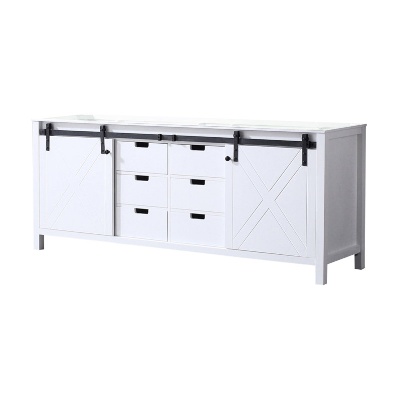 Meuble-lavabo double blanc avec une largeur de 80 pouces, fonction de fermeture en douceur, structure en bois massif et panneaux de contreplaqué E0, 2 armoires intérieures 6 tiroirs pour l'espace de rangement, meuble-lavabo à installation simple entièrement assemblé,