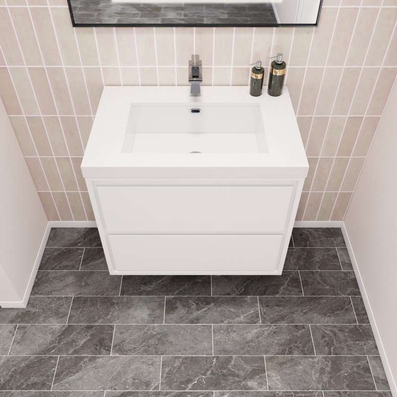 Azden 30" W Wall-Mounted Single Bathroom Vanity Set, High Gloss White