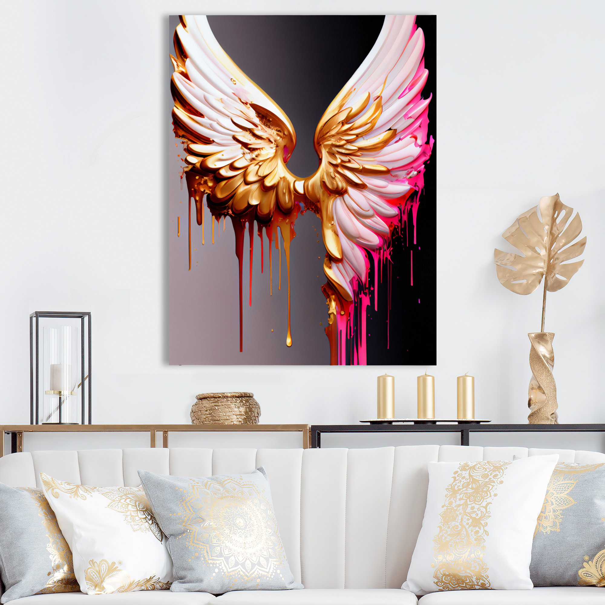 Mercer41 Pink,Gold And Black Angel Wings IV 