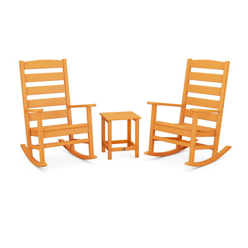 POLYWOOD x Sol 72 Jamarion 3-Piece Porch Rocking Chair Set, Tangerine
