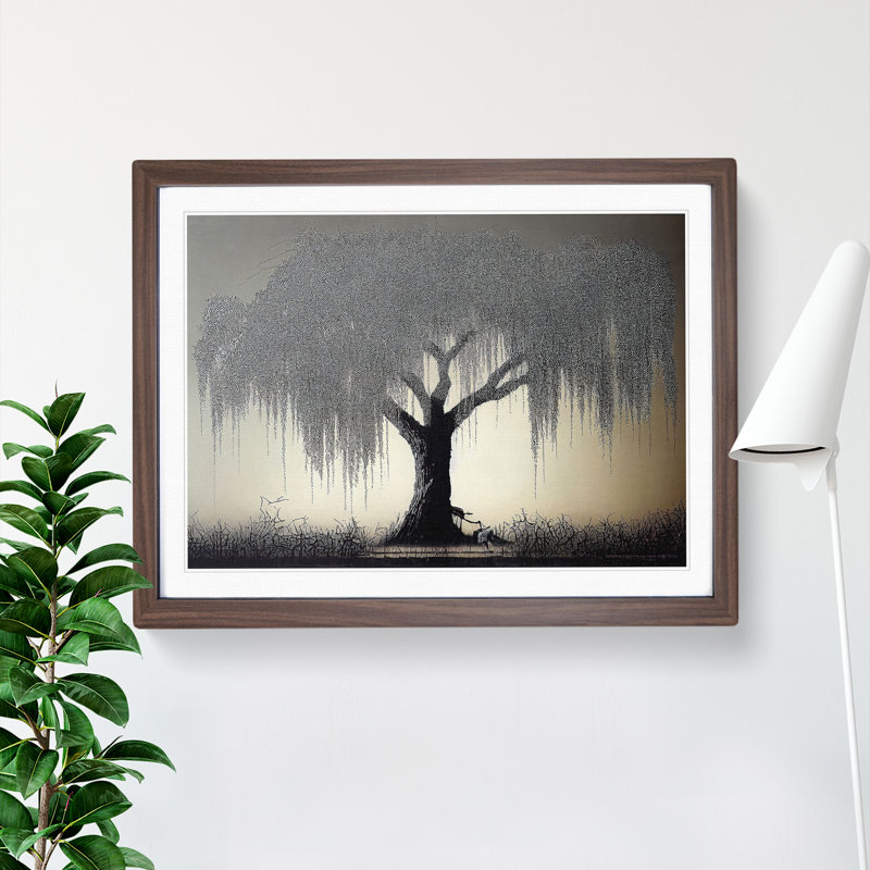 XH1022-8712X Supreme Weeping Willow Tree - Single Picture Frame Print, 25cm H x 34cm W x 2cm D, Walnut