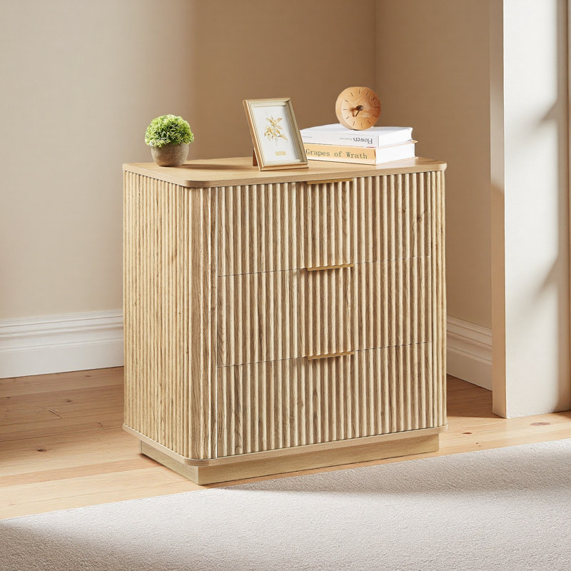 Commode 3 tiroirs, commode à courbes de 27,6 po de largeur, table de chevet et rangement en bois
