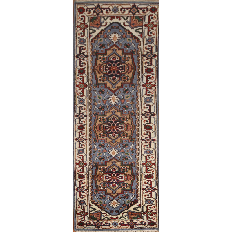 Tapis de couloir géométrique Heriz Serapi fait à la main 3 x 8