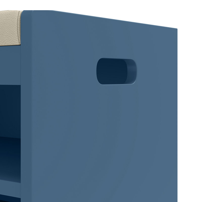 Banc 6 paires de chaussures en polyuréthane avec poignée, Bleu / Beige
