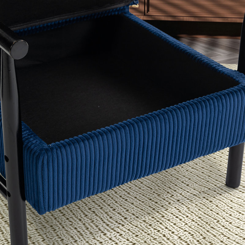 Chaise avec accoudoirs rembourrée Mid-Century, Noir, Bleu