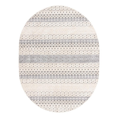 Tapis rayé beige / gris en polypropylène tissé à la machine Tayla