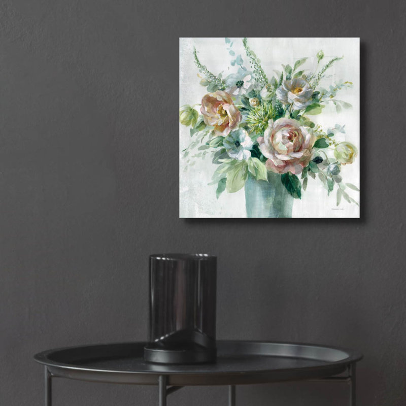 «Sage and Peach Flowers 1» par Danhui Nai, art mural en verre acrylique, H 12 po x l 12 po x P 0,13 po