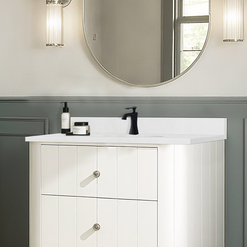 30"Engineered Stone Backsplash For Bathroom Vanity Top In Carrara White