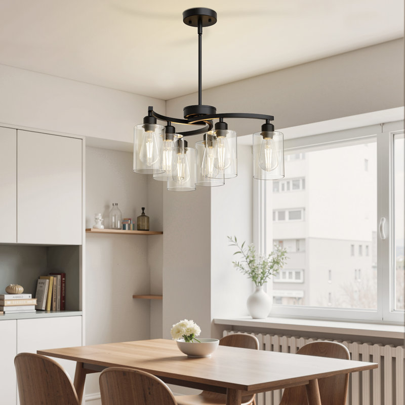 Lustre suspendu 6 lumières avec abat-jour en verre transparent