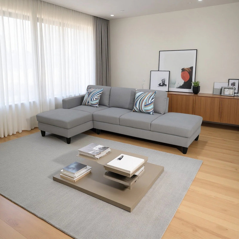 2-piece Calico Sectional Sofa, Light Gray Fabric