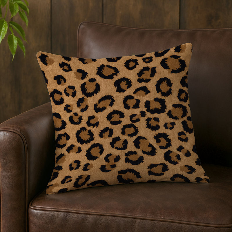 Coussin d'intérieur et d'extérieur, Carré 20 po, Beige / motif de peau d'animal