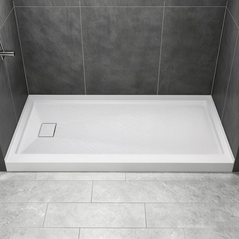 Receveur de douche SMC à seuil unique de 122 cm (L) x 91 cm (P), bonde à gauche, blanc, antidérapant, pour salle de bain