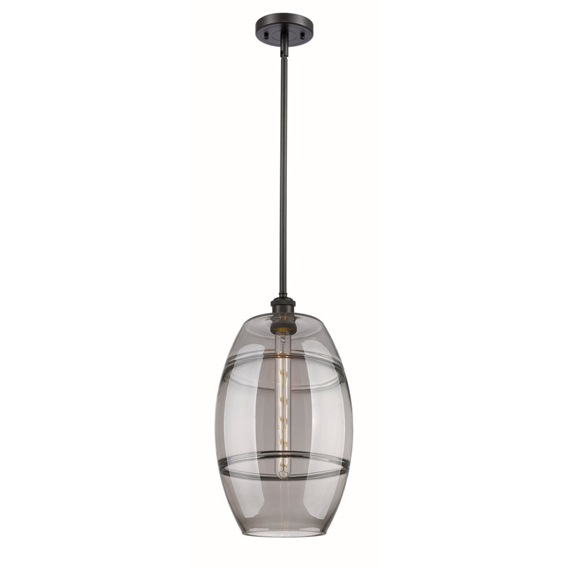 Luminaire suspendu à 1 tige Ballston Bettylou-516-G557, H 18,5 po x l 10 po x P 10 po, Gris fumée clair, Bronze huilé