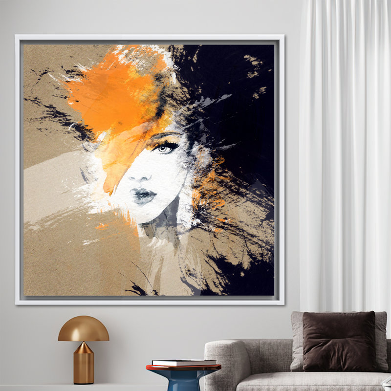 Modern Abstract Woman Portrait Canvas Art - Luxury Face Printed Wall Decor for Room, 60 cm H x 60 cm W, White Floater Framed