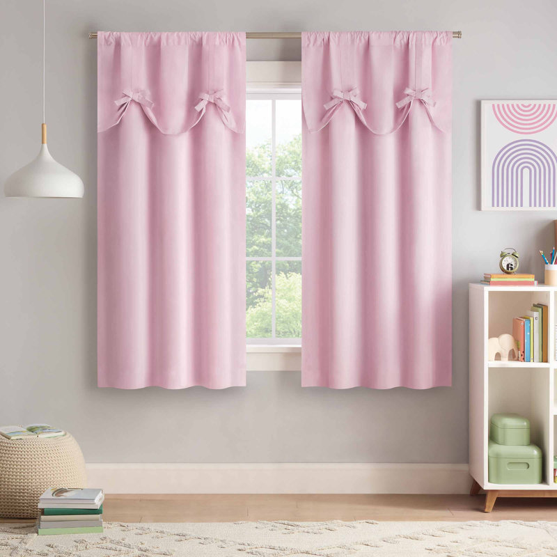 Pink Polyester Blackout Curtain Panel with Bow Tie Valance, 63" x 40"