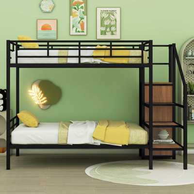 Gracelyn Twin Over Twin Metal Bunk Bed With Lateral Storage Ladder And Wardrobe -  Mason & Marbles, EF010BA078DC40609D81C881FC750A68