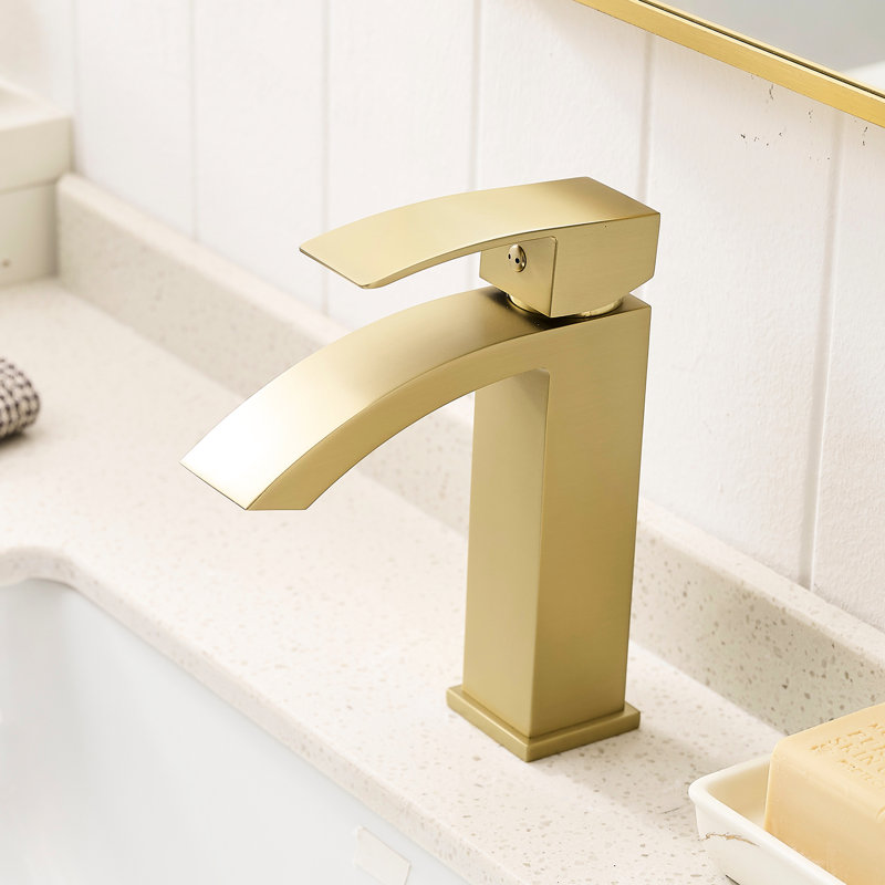 Robinet de salle de bain or brossé avec robinet - robinet de lavabo moderne moderne, conception géométrique