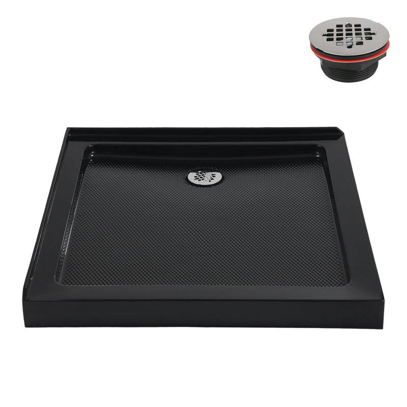 Streamline 36 in. x 36 in. Corner Acrylic Shower Base in Glossy Black, Drain Included, Right