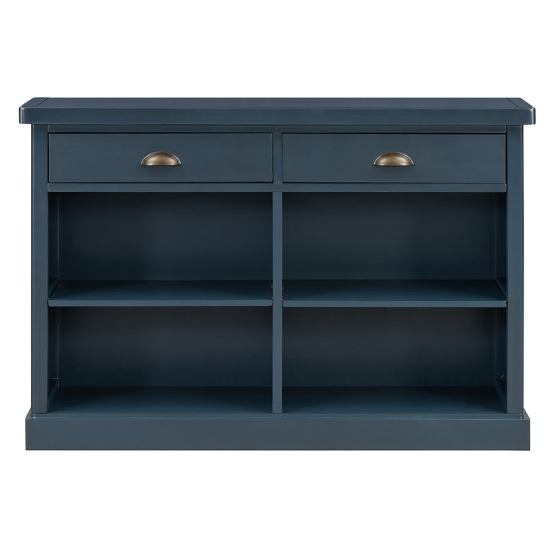 Varina avec 2 tiroirs et tablettes de rangement ouvertes, Marine