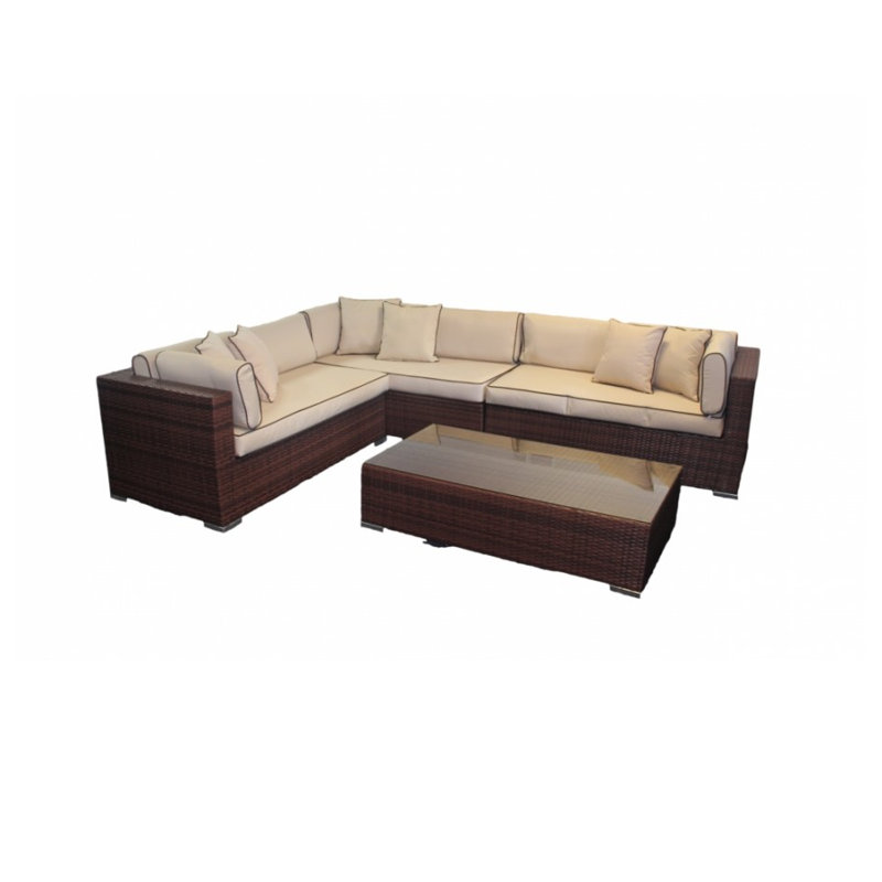 Tessa 6 Seater Rattan Corner Sofa Set with Cushions, Chocolate/Cream