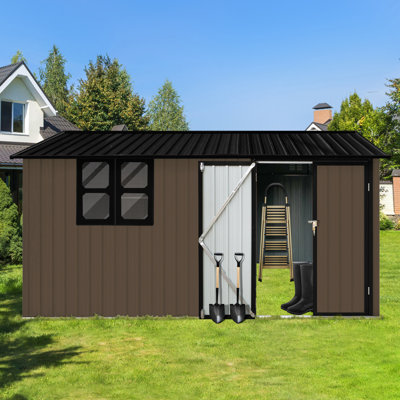 Abri de jardin en métal 12 pi x 10 pi brun avec fenêtre