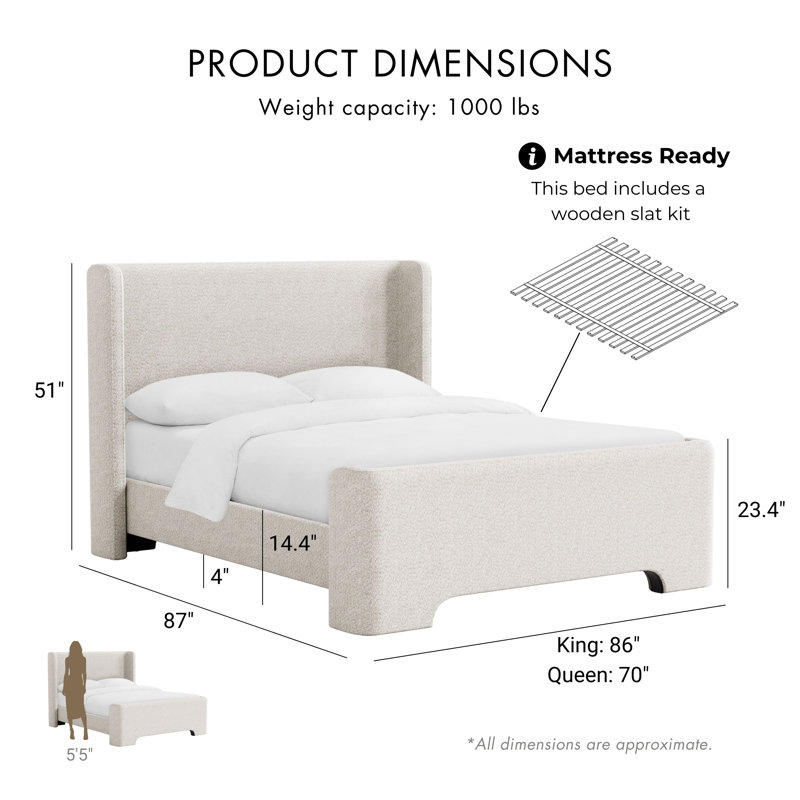Suzy Chenille Upholstered Platform Bed, King