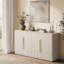 Buffet 60 po avec rangement moderne, crédence d'appoint en chêne beige, tablettes réglables et gestion des câbles, console média en bois pour le salon et la salle à manger