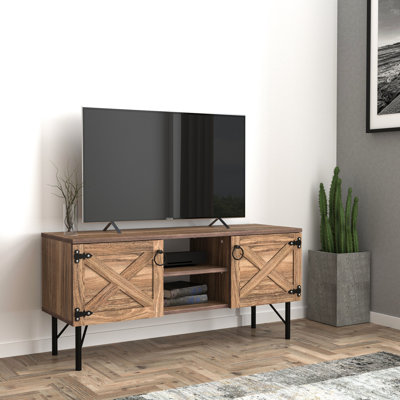 Walnut Tv Stand, 2 Cupboards, Vintage Style, 14 In Package Width Cupboards Loft Wood, Vintage, 80 - 89 Inches, 30 Lb
