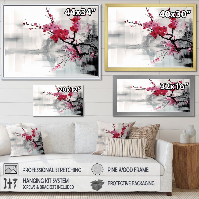 Asian Art Sumi Lake II, reproduction d'art sur toile, H 30 po x l 40 po x P 1,5 po, Cadre flottant noir