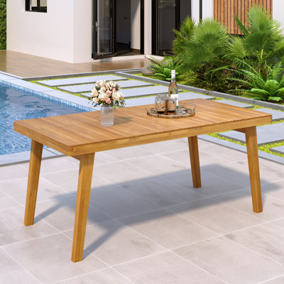Table de salle à manger d'extérieur 69 po en bois d'acacia avec plateau à lattes, capacité de poids de 300 lb, idéale pour les rassemblements de patio et de jardin