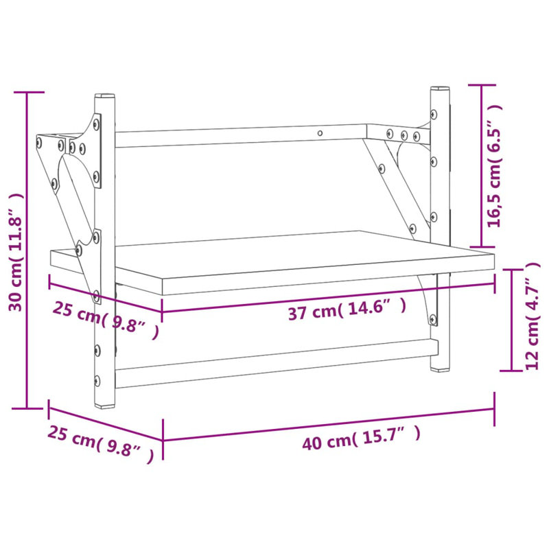 Set Of 2 Brown Oak Wall Shelves With Bars - 40X25x30 Cm - Stylish And Functional, Brown