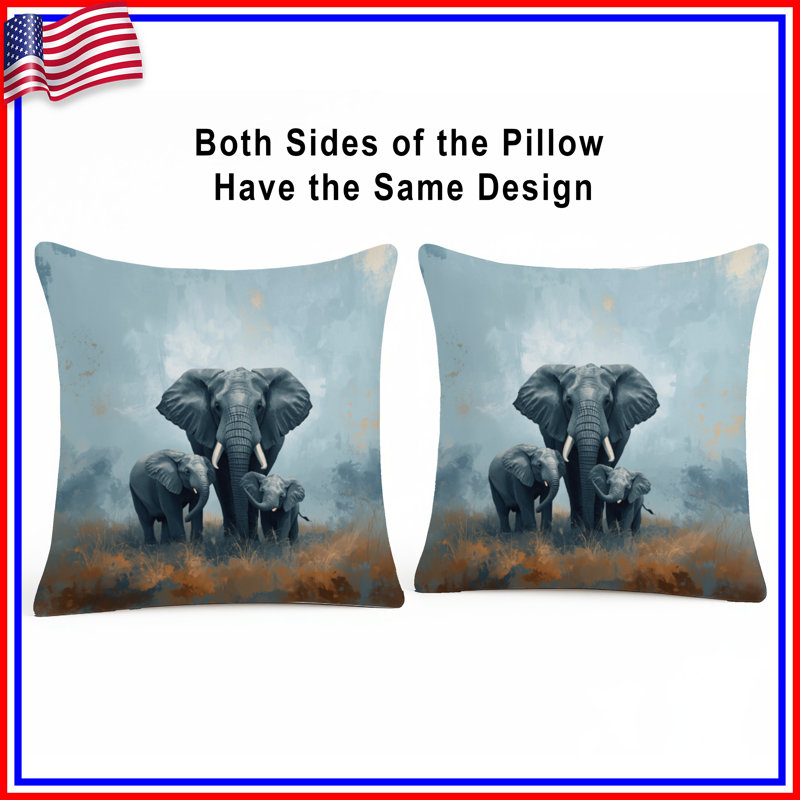 Coussins décoratifs Elephant Family In Grassland, 20 x 20 pouces