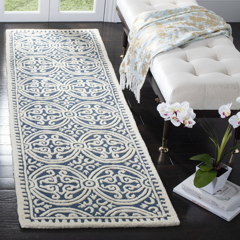 Tapis géométrique en laine touffeté à la main Sadik, Tapis de couloir 2 pi 6 po x 20 pi