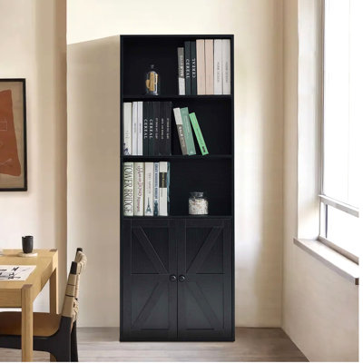 5-Tier Bookshelf With Door - Wooden Storage Bookcase, Display Cabinet For Home & Office by Gracie Oaks