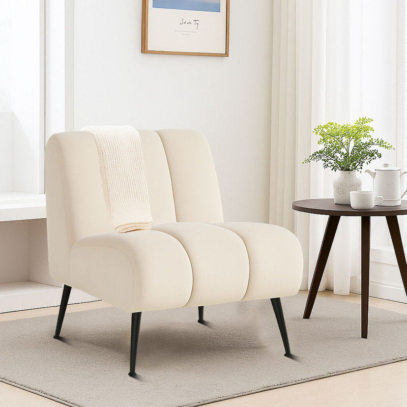 Modern Velvet Armless Accent Chair living room chairs reading chair bedroom chair with Metal Legs, Beige