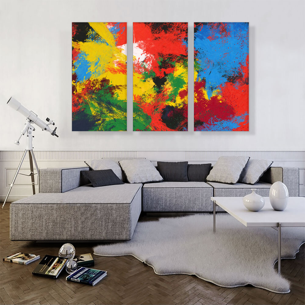 ARTCANVAS Red Yellow Blue Green Modern On Canvas 3 Pieces Painting ...