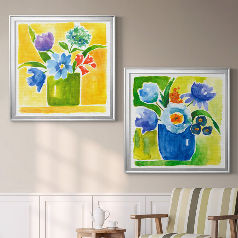 «Sunny Day Bouquet III», ensemble de 2 reproductions d'art, H 34,5 po x l 69 po x P 1,5 po, Toile avec cadre argenté