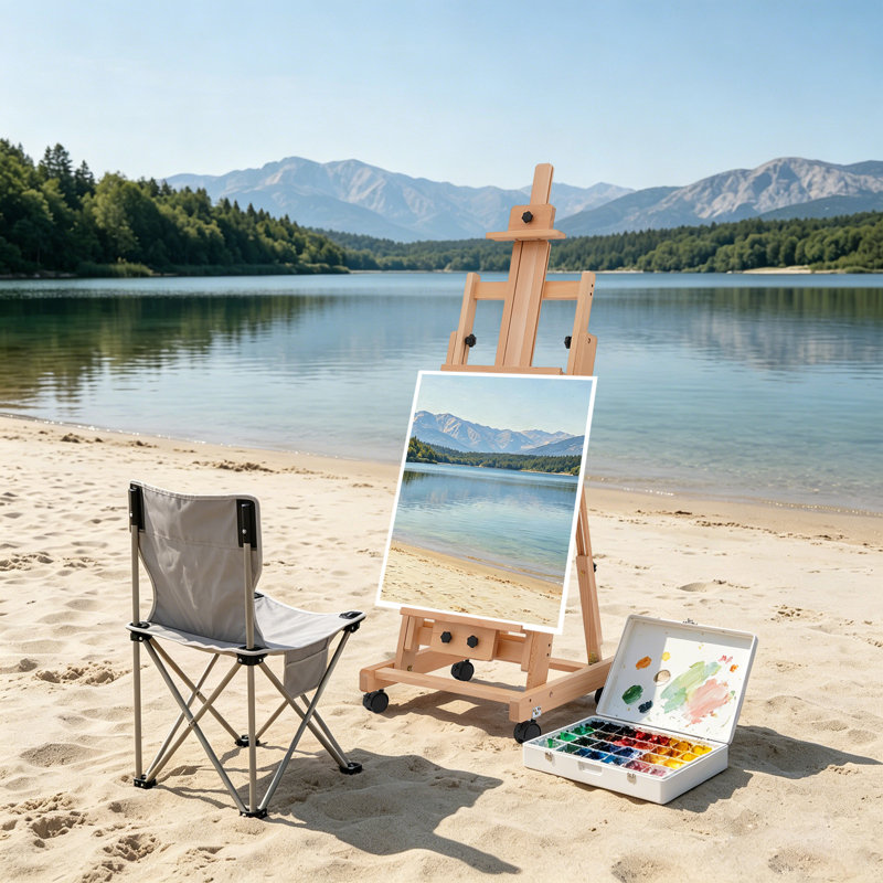 DENFER Folding Adjustable Solid Wood H-Frame Easel