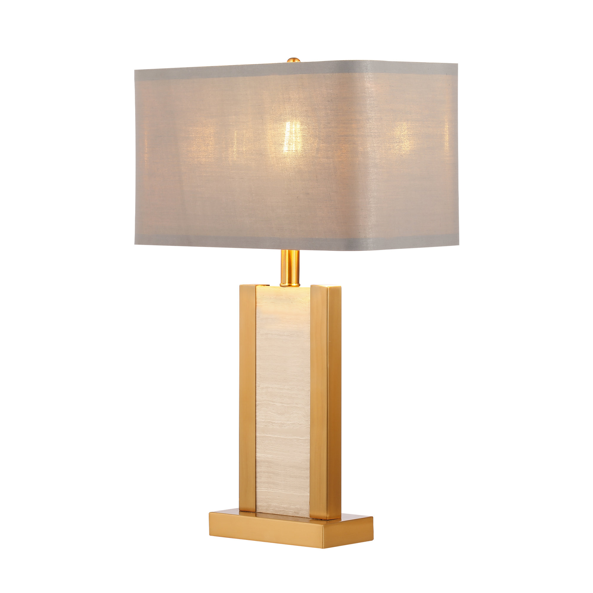 Mercer41 Tihana Nature Alabaster Stone Travertine Gold Metal Table Lamp