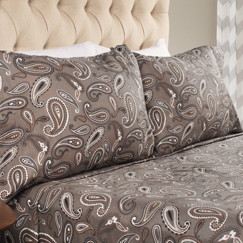 100% Cotton Flannel Paisely Pillowcase, King, Gray