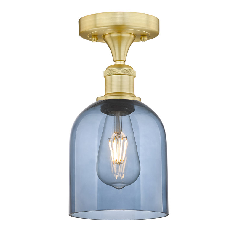 Edison - Allysson - Plafonnier semi-encastré 6 po 1 lumière - Abat-jour granuleux, Or satiné, Bleu princesse