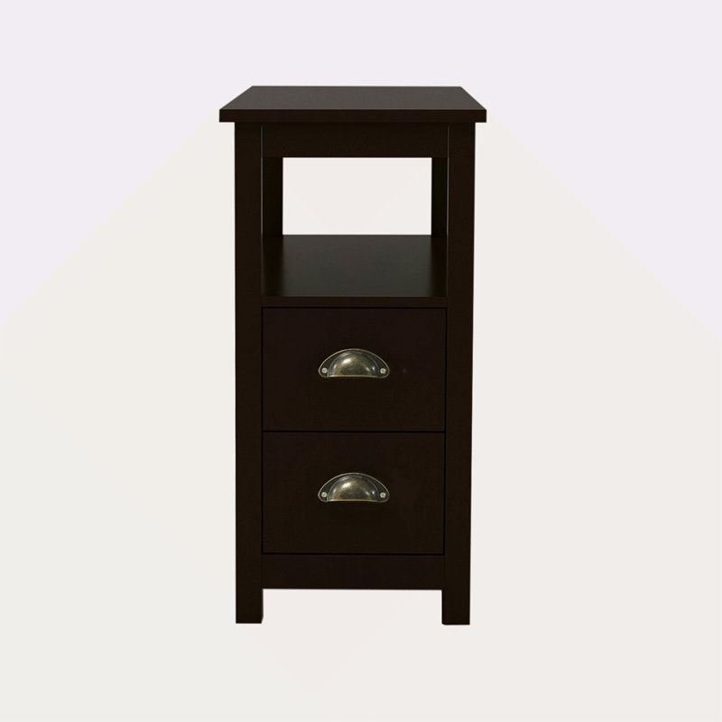 End Table Narrow Nightstand With Two Drawers And Open Shelf