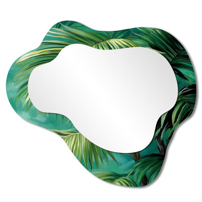 Palmiers tropicaux au Mexique - miroir mural asymétrique floral, miroir de coiffeuse traditionnel, imprimé sur métal