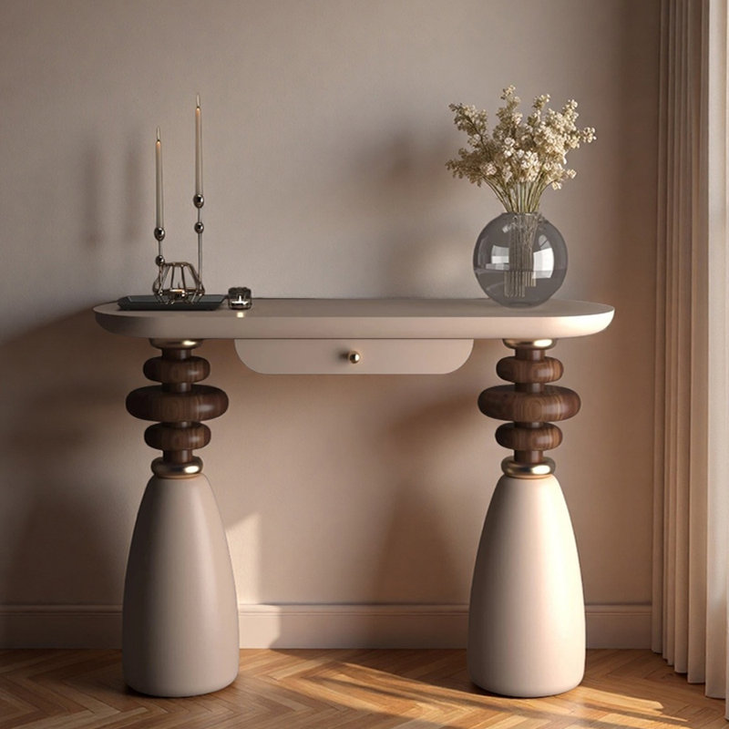 Table d'entrée en bois massif French French, H 33,5 po x l 39,4 po x P 11,8 po, Blanc
