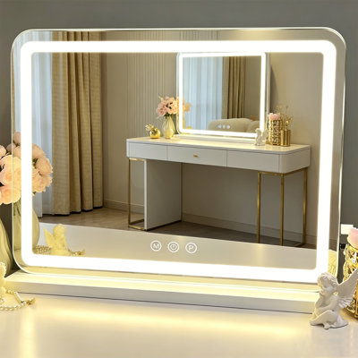 Large Lighted Makeup Mirror 23X19 Inch, 15X Magnifying Mirror, USB Charging Port,  Tabletop/Wall Mount, For Bathroom Bedroom