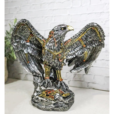Grande figurine d'aigle mécanique avec ailes ouvertes Steampunk Nano Cyborg